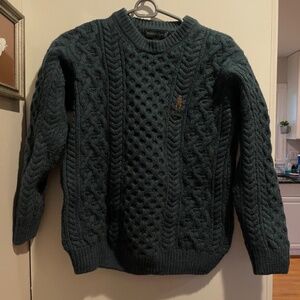 Trinity College Dublin Irelands Eye Aran Virgin Wool Sweater Pine Green M